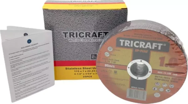 Tricraft Metal Kesme Inox Metal Kesici Taş 115x1.0x22 Mm 25'li Set Paket 5 Yıl