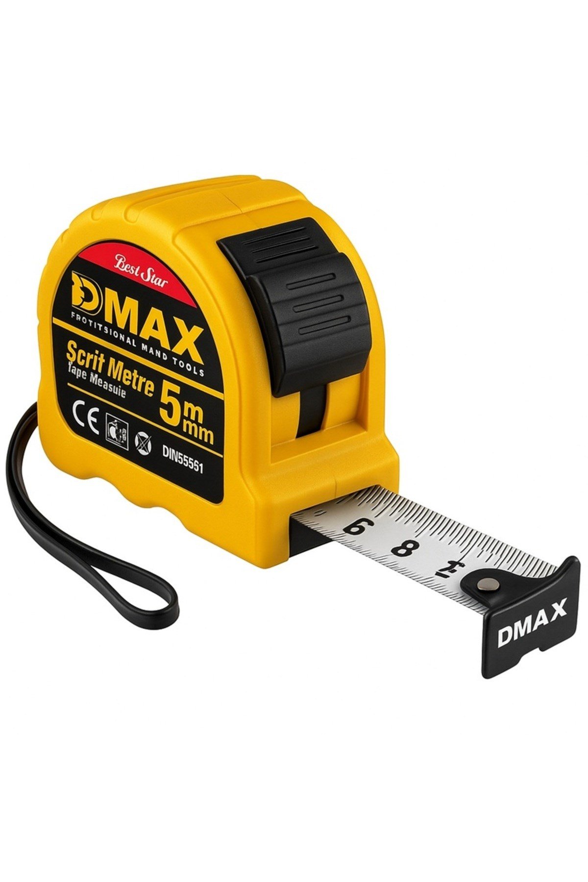 D-max 590E Şerit Metre 5 Mt X 19 Mm Sarı Siyah Renk Kombinasyonlu Kaliteli